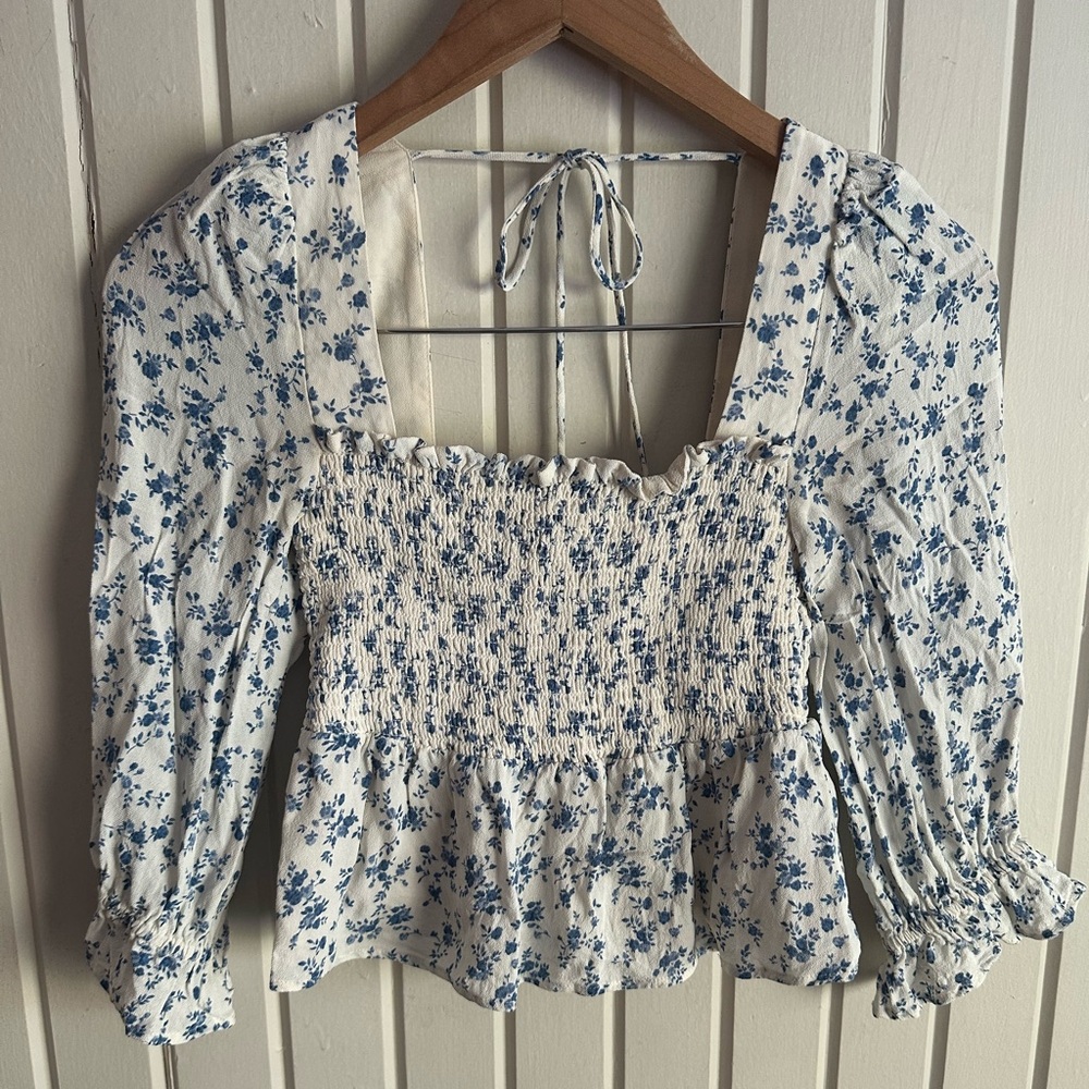 Reformation Blue Floral Blouse